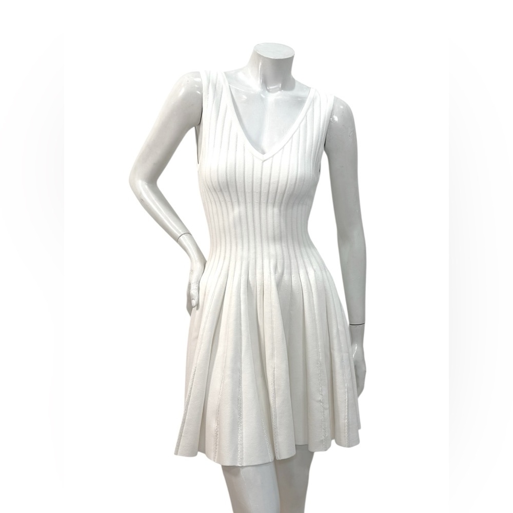 ALAÏA White Ribbed Knit Fit & Flare Skater Dress SS19 Size 38